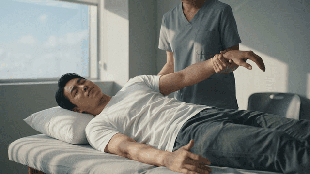 Man receiving physical therapy at clinic
