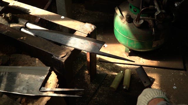 Metal tools and equipment in a workshop