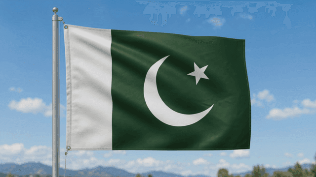 Pakistani flag fluttering under clear sky