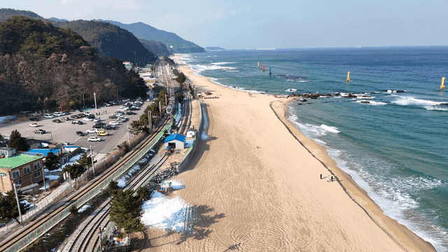 Beautiful coastal railway next to beach