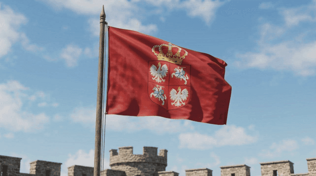 Red Polish-Lithuanian Commonwealth flag with crown emblem