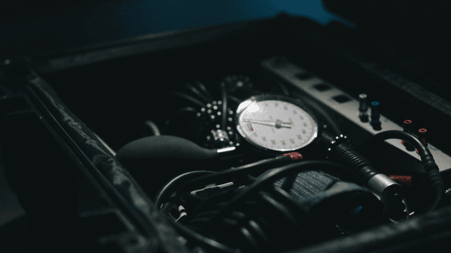 Medical equipment in a dimly lit room