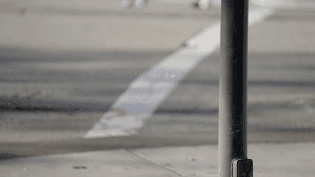 기둥과 낙엽이 있는 거리 표지판