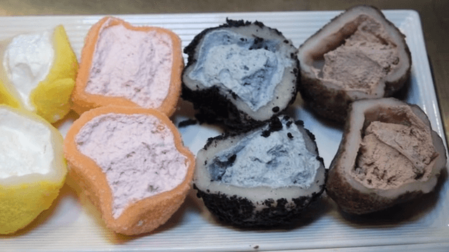 Colorful sticky rice cake on a plate