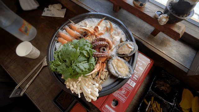 Seafood hot pot with fresh ingredients