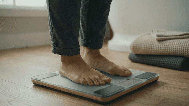 Person stepping onto a digital scale