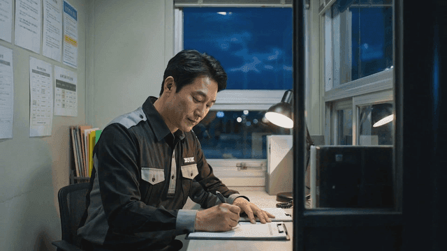 Security guard working in small guard room