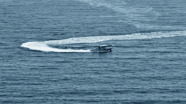 바다가 펼쳐진 곳에서 빠르게 달리는 보트