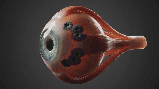 Details of human eye showing progression of disease