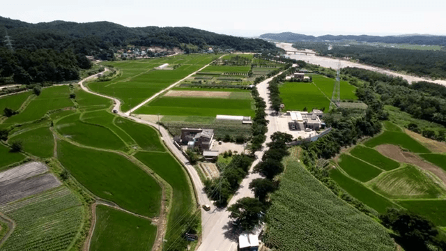 푸른 농경지의 항공 뷰