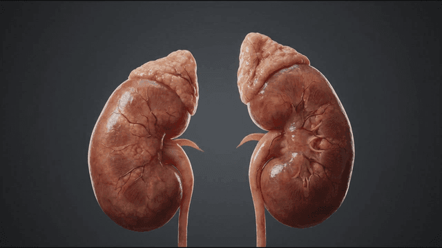 Detailed view of human kidneys
