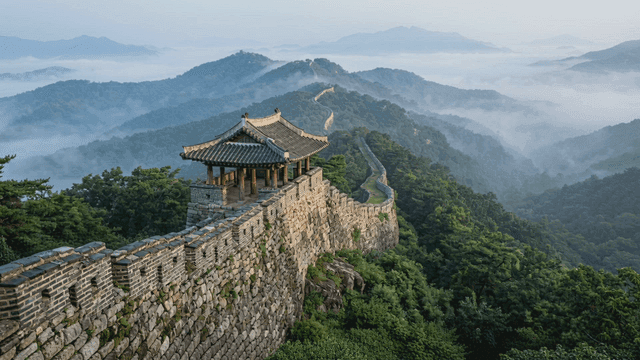산속의 한국 전통 성곽