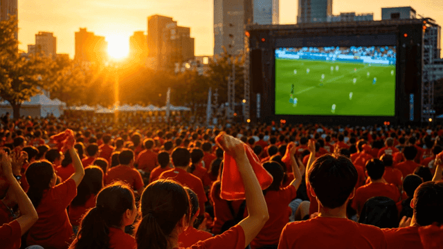 Crowd watching a soccer match outdoors