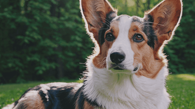 Welsh Corgi lying on park grass