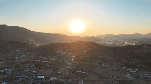 Sunrise over a rural mountain village