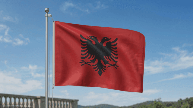 Red Albanian flag with black double-headed eagle