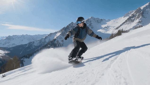 눈 덮인 산을 내려오는 스노우보더