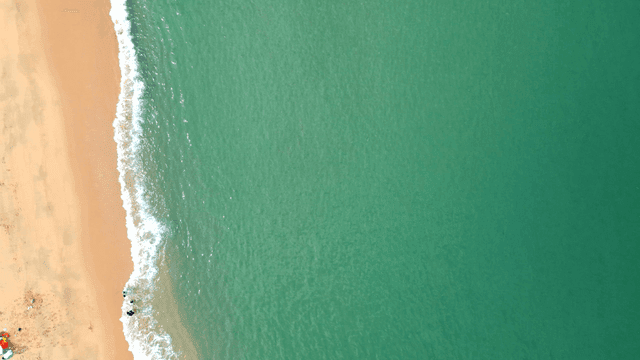 Aerial view of a beach with people relaxing