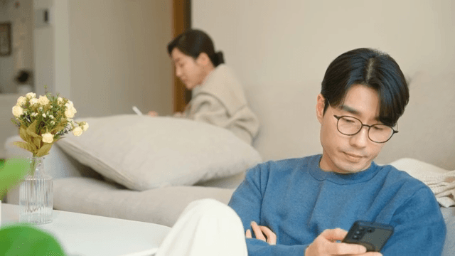 Couple resting separately in the living room after a fight