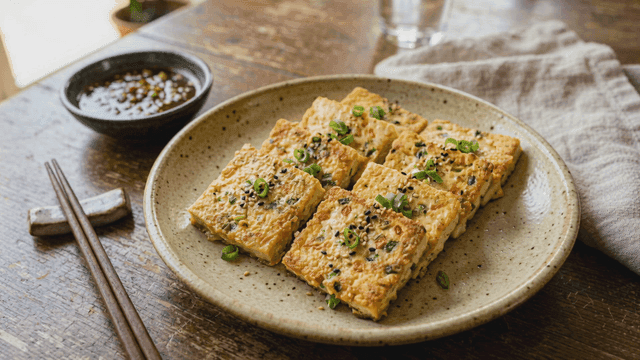 Golden brown pan-fried tofu