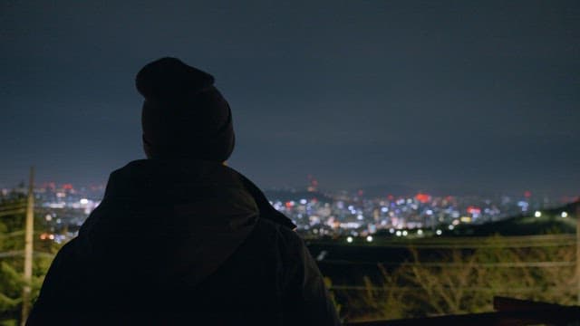 Contemplative Person Overlooking City at Night