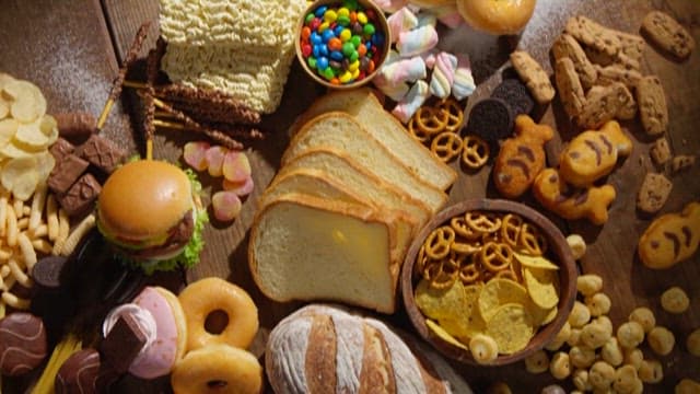 Assorted Junk Food Spread on Table