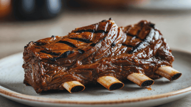 Grilled pork ribs on plate
