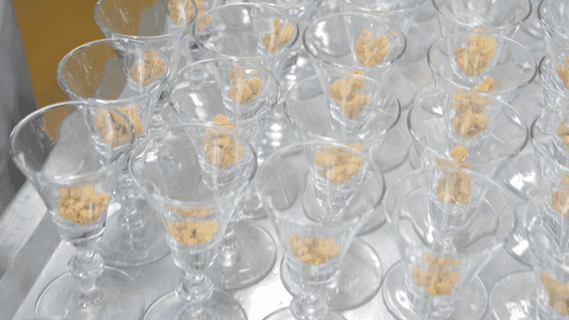 Dessert slices in glass cup