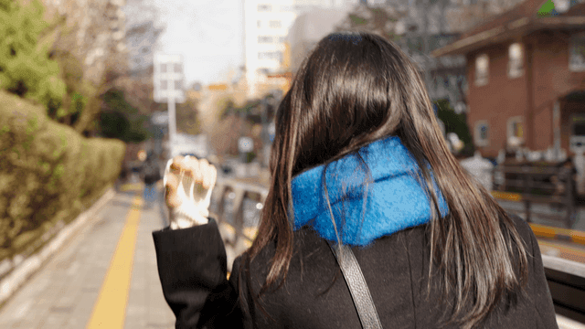 Back view of a woman walking in winter India