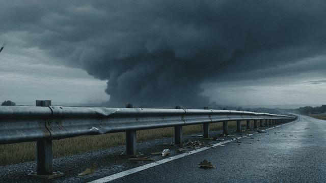Dark storm clouds over a deserted highway