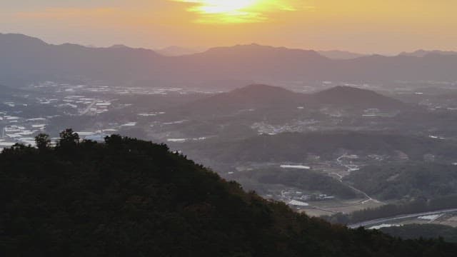 Sunset View Over a Mountain Ridge