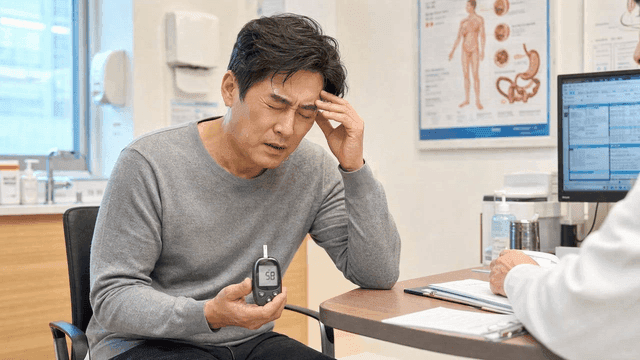Man checking his blood sugar levels at clinic