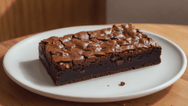 Rich chocolate brownie on white plate