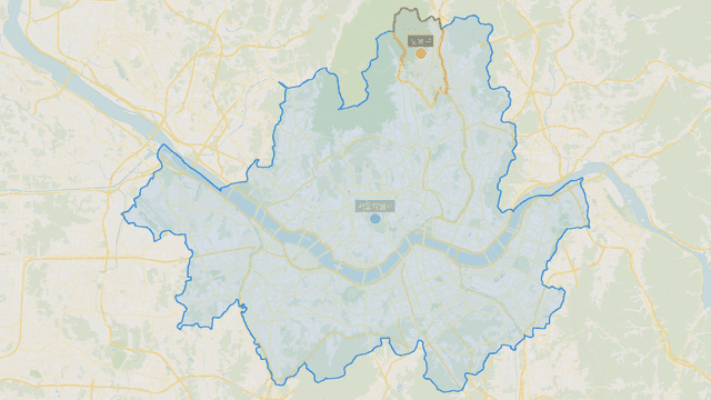 Map showing boundaries of Dobong-gu, Seoul
