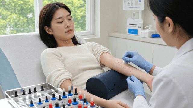 Woman undergoing allergy test