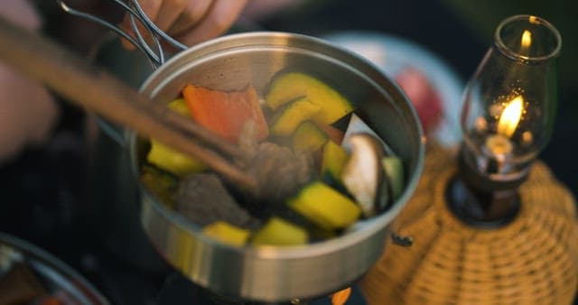 Food Cooked on a Portable Camping Stove