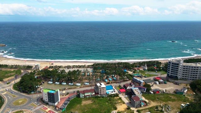 Coastal town with a view of the ocean