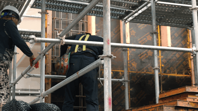 Construction workers on a building site