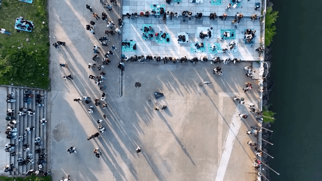 Outdoor music performance with audience