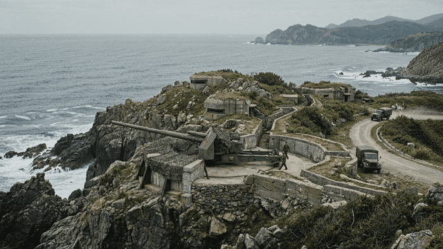 North Korean coastal military fortresses and cannons