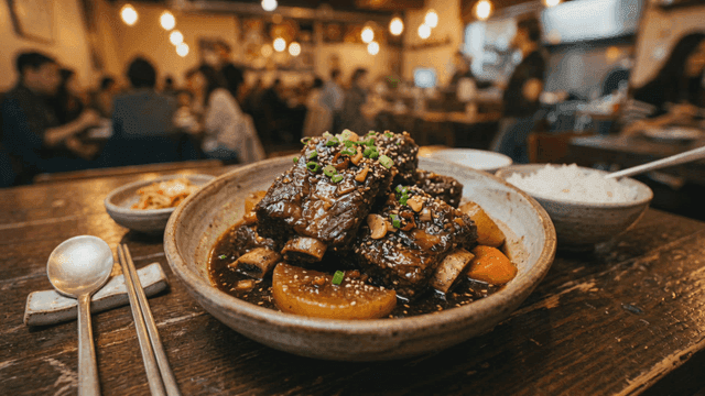 Korean braised short ribs in a restaurant