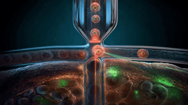 Microscopic view of cells in a tube
