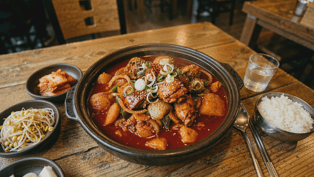 Hot pot containing spicy braised chicken