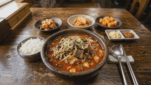 Hearty Yukgaejang served with side dishes