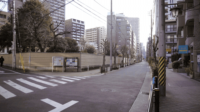 Quiet Japanese city streets with high-rise buildings