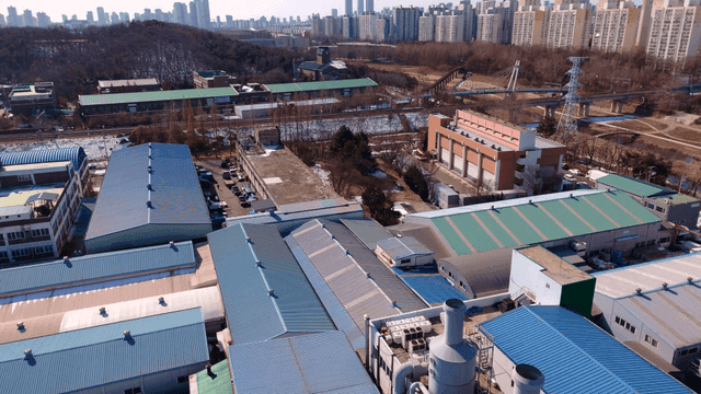 Industrial complex with factories and cityscape