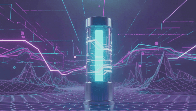 Futuristic glowing cylinder in digital space
