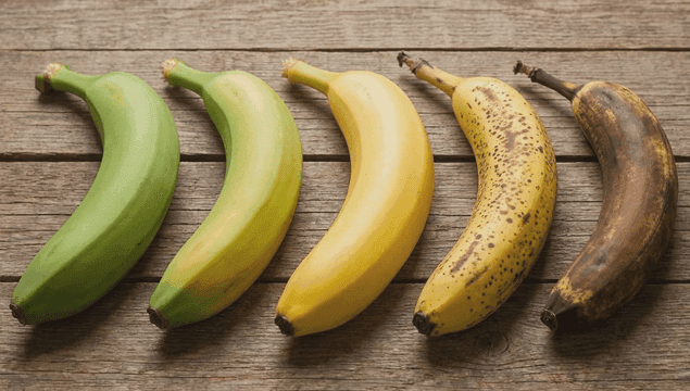 Bananas at different stages of ripeness