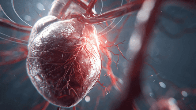 정맥이 보이는 인간 심장의 세부 모습