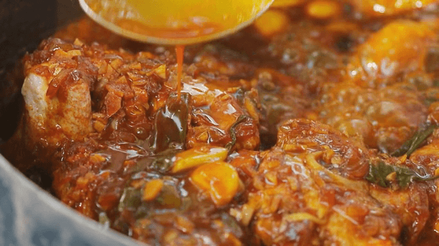 Simmering stew with rich sauce and vegetables